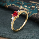 Heart Shaped Ruby Promise Ring Unique Three Stone Engagement Ring